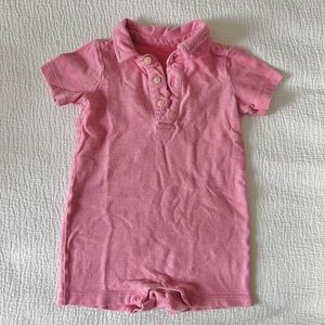 Primary Pink cotton Oxford romper 12-18 month boy or girl summer shortie w snap